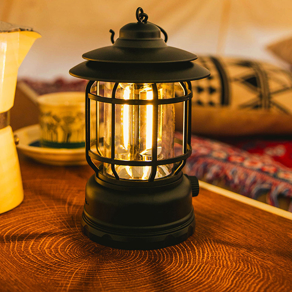 Portable Retro Camping Lantern Battery/USB Rechargeable Handle Flashlight