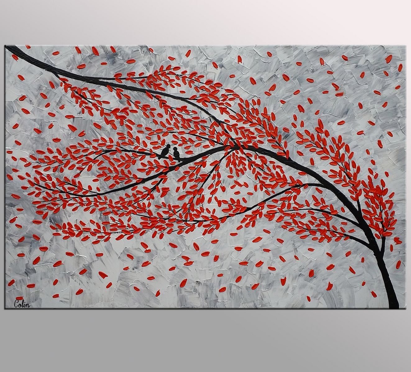 Large Canvas Paintings, Paintings for Living Room, Love Birds Painting, Original Wall Art Paintings, Abstract Acrylic Painting