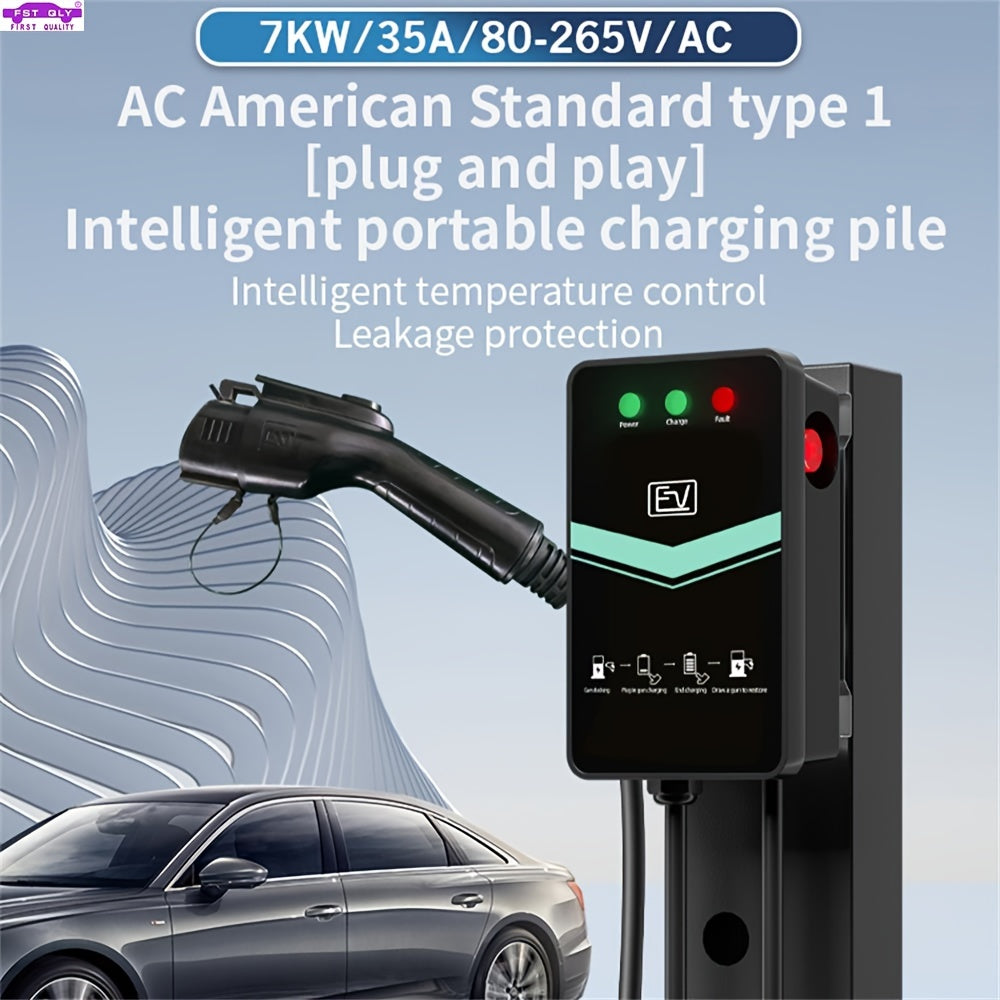 Home Smart Electric Vehicle (EV) Charger, 32A Indoor/Outdoor Car Charging Pile, Swipe Card To Start, Five-speed Switching,with 16.4-Foot Cable
