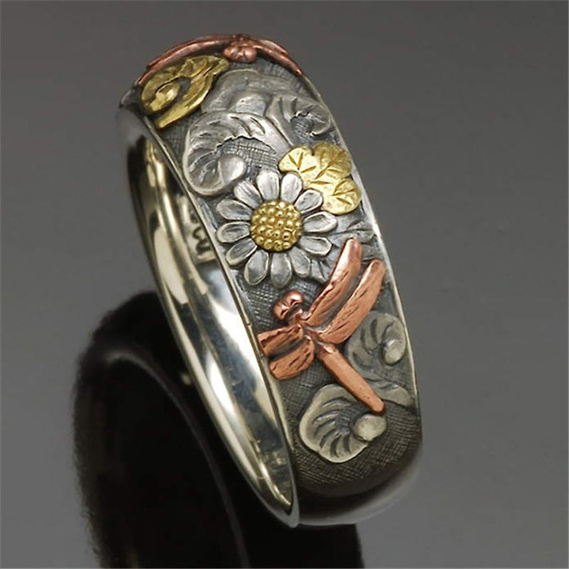 1pc Hot Sale Vintage Carved Ring Flower Dragonfly Sunflower Ring