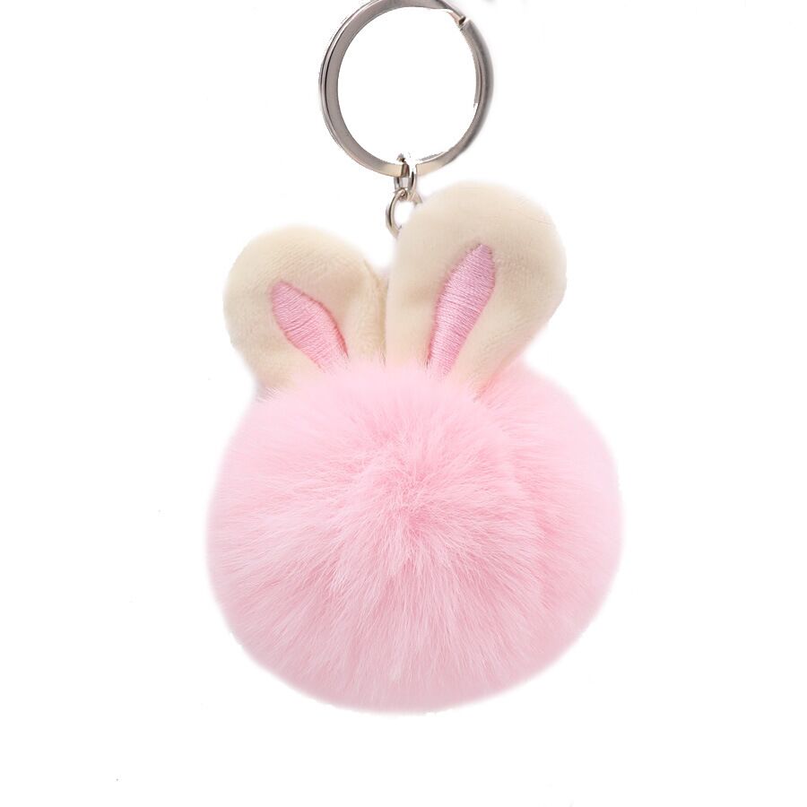 Cute Bunny Ears Hairball Bag Pendant Car Keychain