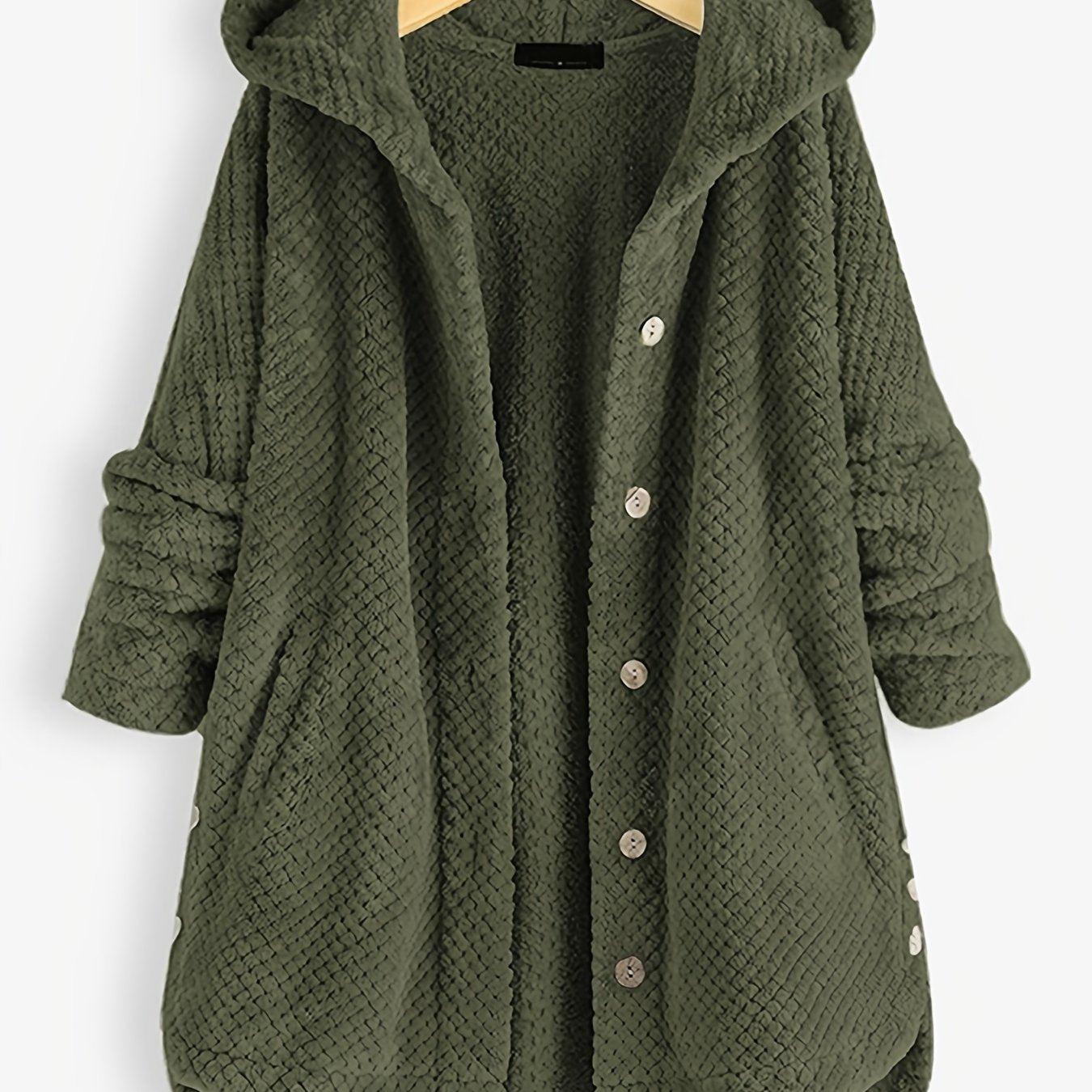 Solid Color Mid-Length Thicken Warm Blend Coat, Casual Button Front Long Sleeve Outerwear, Women's Clothing