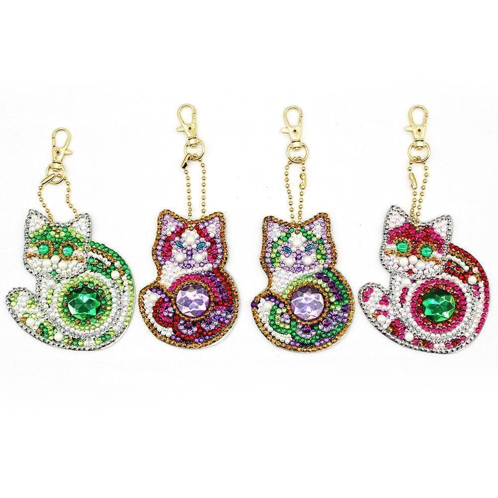 4pcs DIY Cat Special Shaped Full Drill Diamond Keychain ktclubs.com