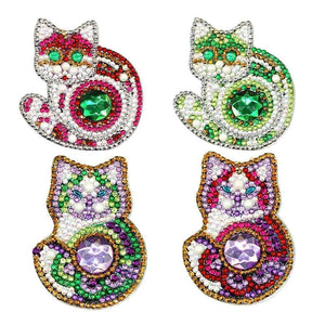 4pcs DIY Cat Special Shaped Full Drill Diamond Keychain ktclubs.com