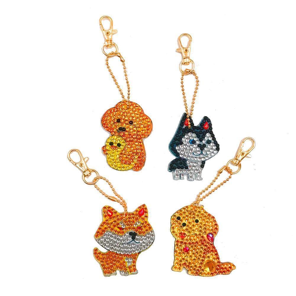 4pcs DIY Dog Special Shaped Full Drill Diamond Keychain ktclubs.com