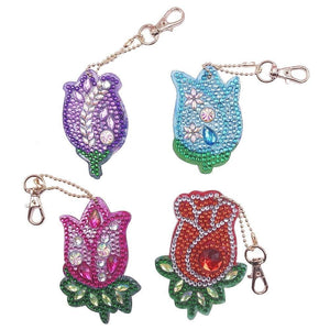 4pcs DIY Flowers Full Drill Special Shaped Diamond Keychain ktclubs.com