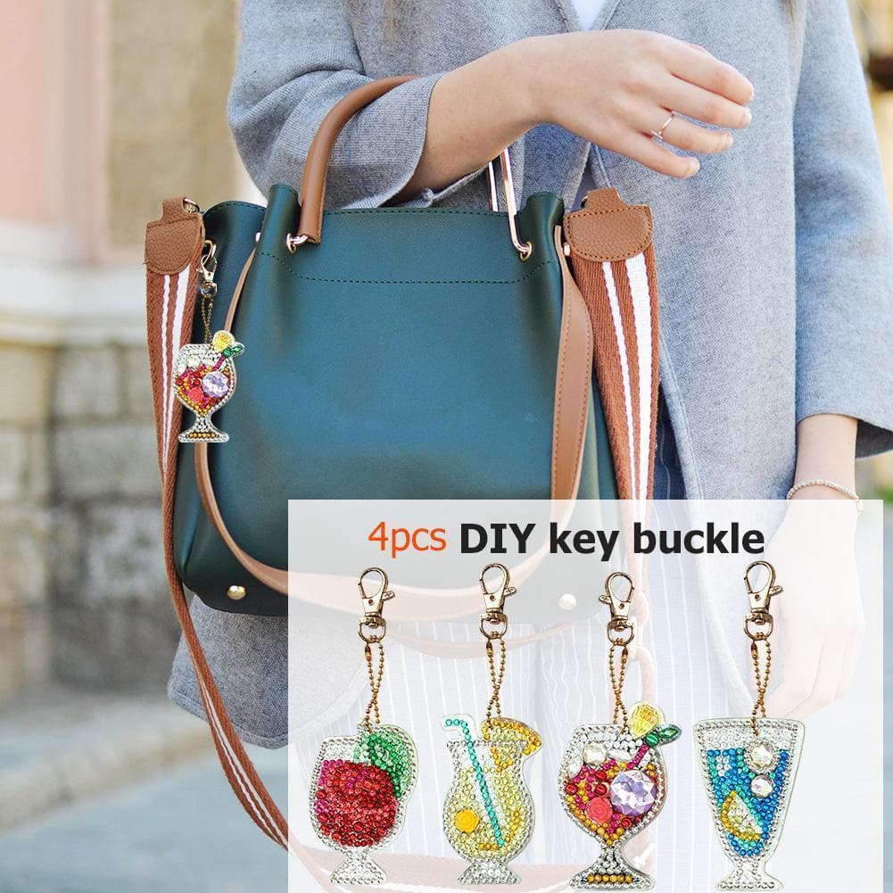 4pcs DIY Juice Full Drill Special Shaped Diamond Keychain ktclubs.com