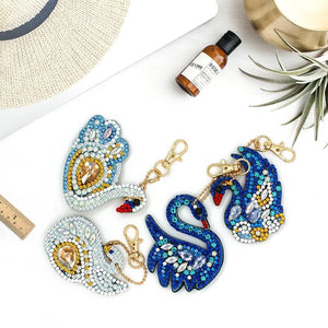 4pcs Swan DIY Full Drill Special Shaped Diamond Keychain ktclubs.com