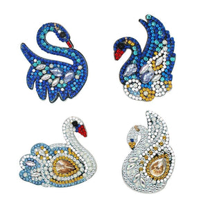 4pcs Swan DIY Full Drill Special Shaped Diamond Keychain ktclubs.com