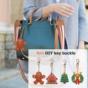 4pcs Xmas Tree Elk DIY Full Drill Special Shaped Diamond Keychain ktclubs.com