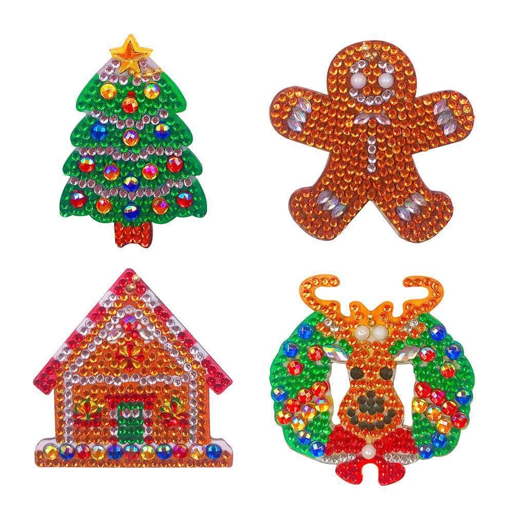 4pcs Xmas Tree Elk DIY Full Drill Special Shaped Diamond Keychain ktclubs.com