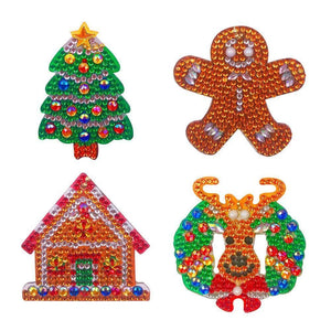 4pcs Xmas Tree Elk DIY Full Drill Special Shaped Diamond Keychain ktclubs.com
