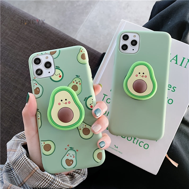 3D Luxury Cute Cartoon Fruit Avocado Soft Silicone Phone Case With Bracket