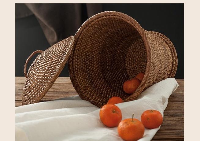 Indonesia Hand Woven Storage Basket with Cover, Natural Fiber Baskets, Small Rustic Basket