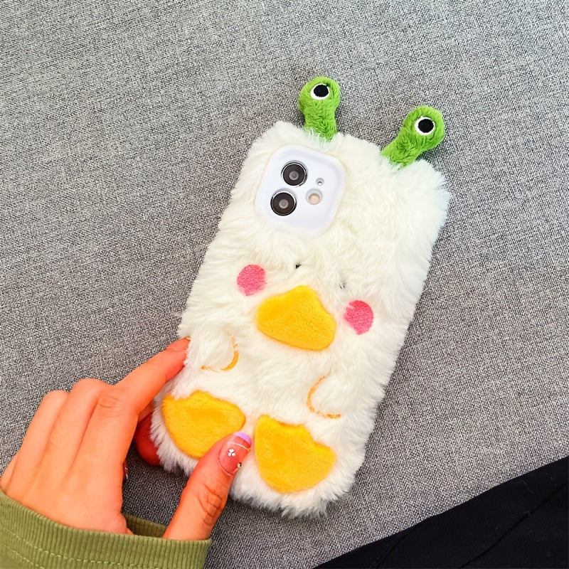 1pc Autumn & Winter Plush Duck Monster Shape All-inclusive Phone Protective Case