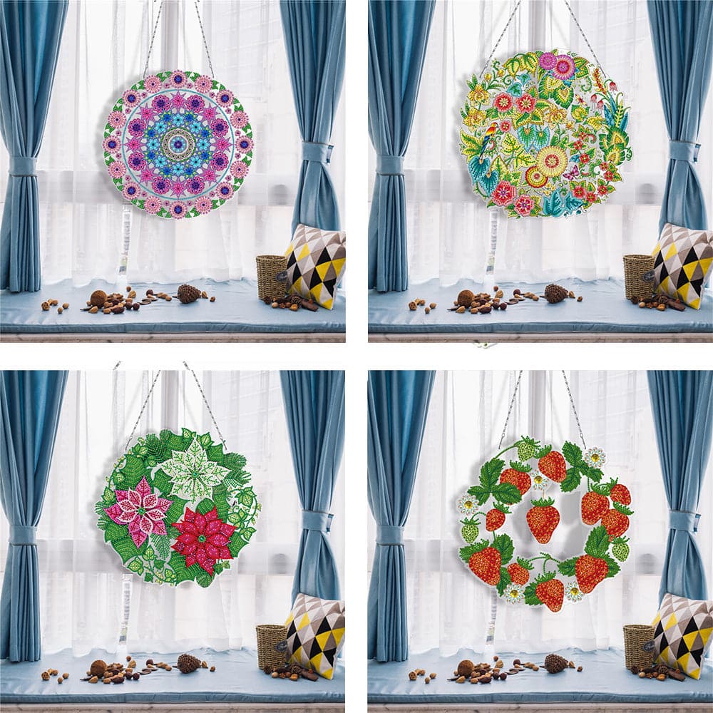 5D DIY diamond painting wreath with LED lights and keychain pendant kit shaped diamond art wall home decoration Christmas gift ktclubs.com