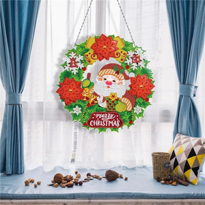 5D DIY diamond painting wreath with LED lights and keychain pendant kit shaped diamond art wall home decoration Christmas gift ktclubs.com