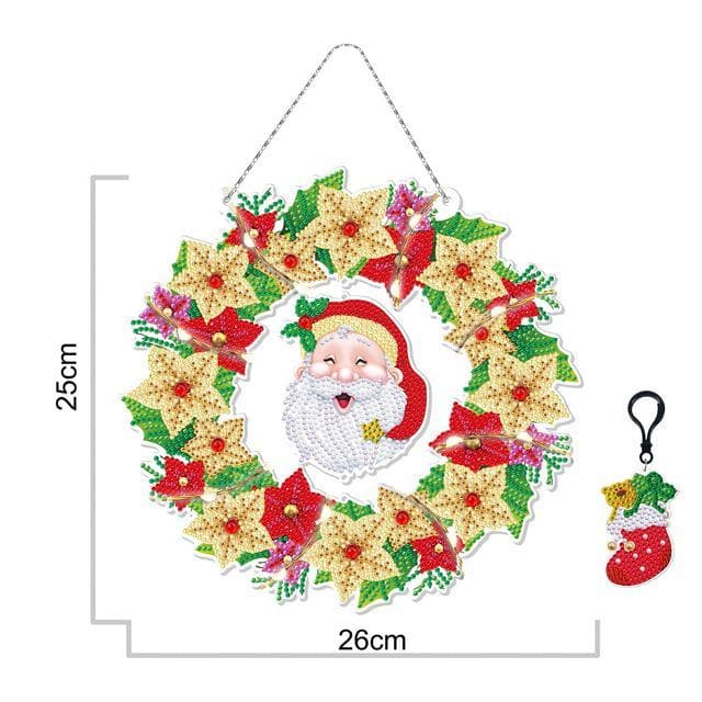 5D DIY diamond painting wreath with LED lights and keychain pendant kit shaped diamond art wall home decoration Christmas gift ktclubs.com