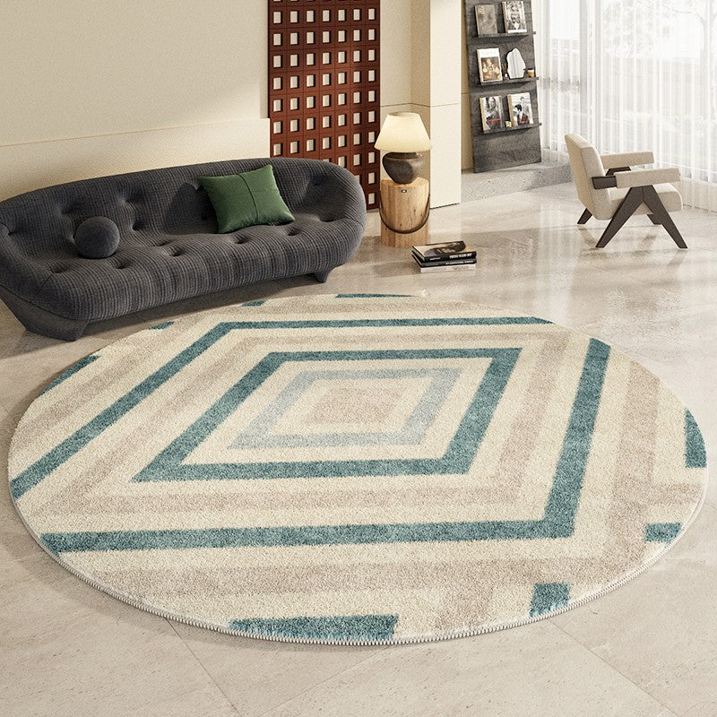 Simple Abstract Contemporary Round Rugs, Modern Area Rugs under Coffee Table, Geometric Modern Rugs for Bedroom, Thick Round Rugs for Dining Room