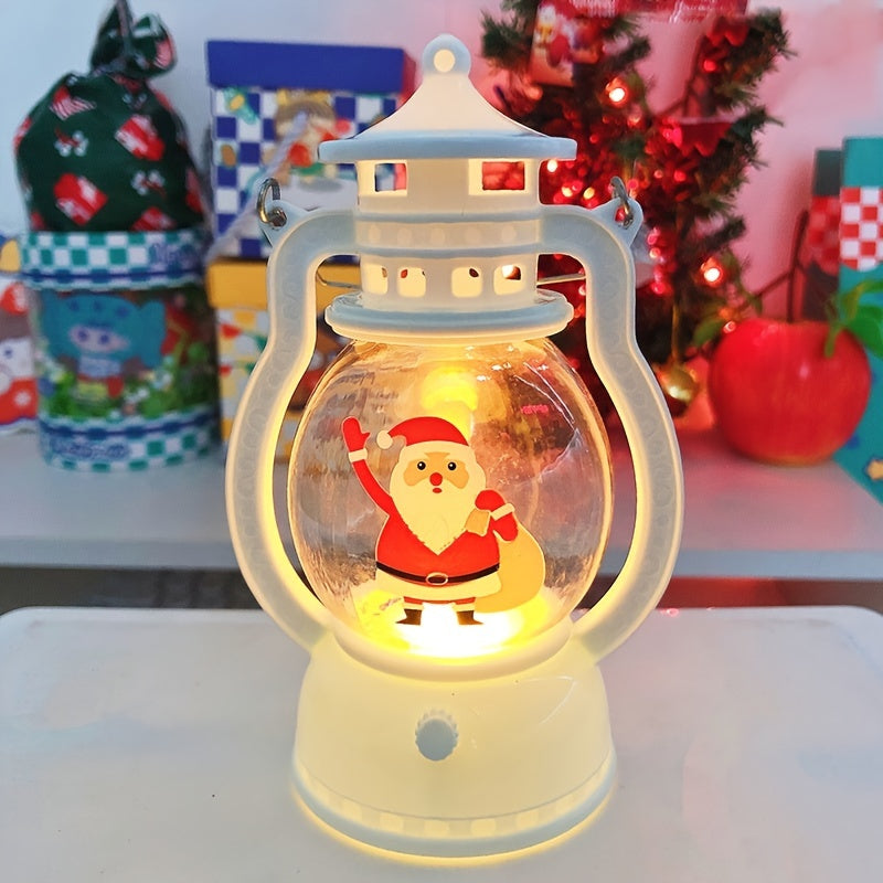 1pc Christmas Decorative Wind Lantern, Portable LED Small Oil Lamp, Glowing Lantern