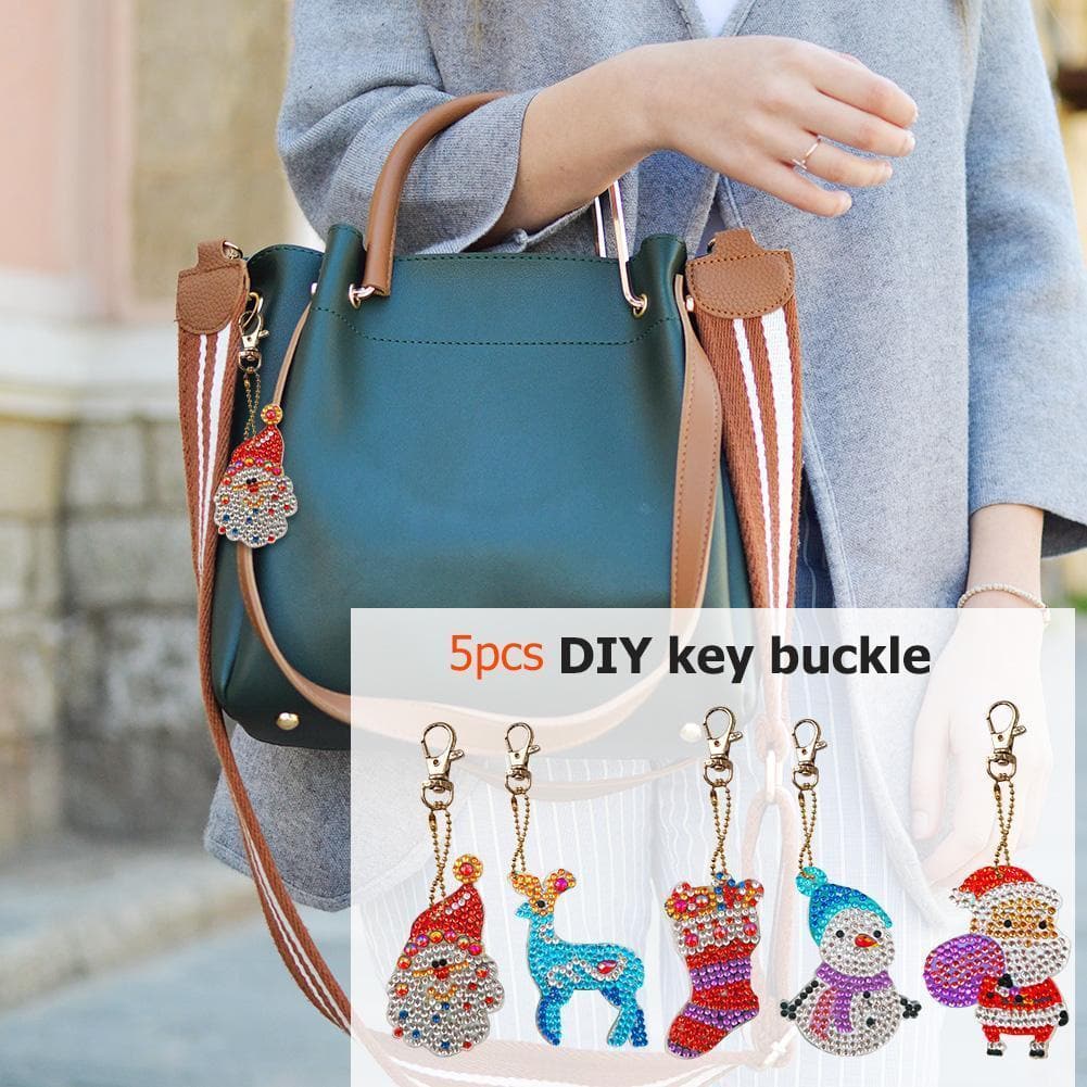 5pcs Christmas DIY Full Drill Special Shaped Diamond Keychain ktclubs.com