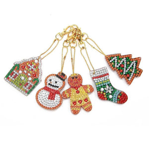 5pcs Christmas DIY Full Drill Special Shaped Diamond Keychain ktclubs.com