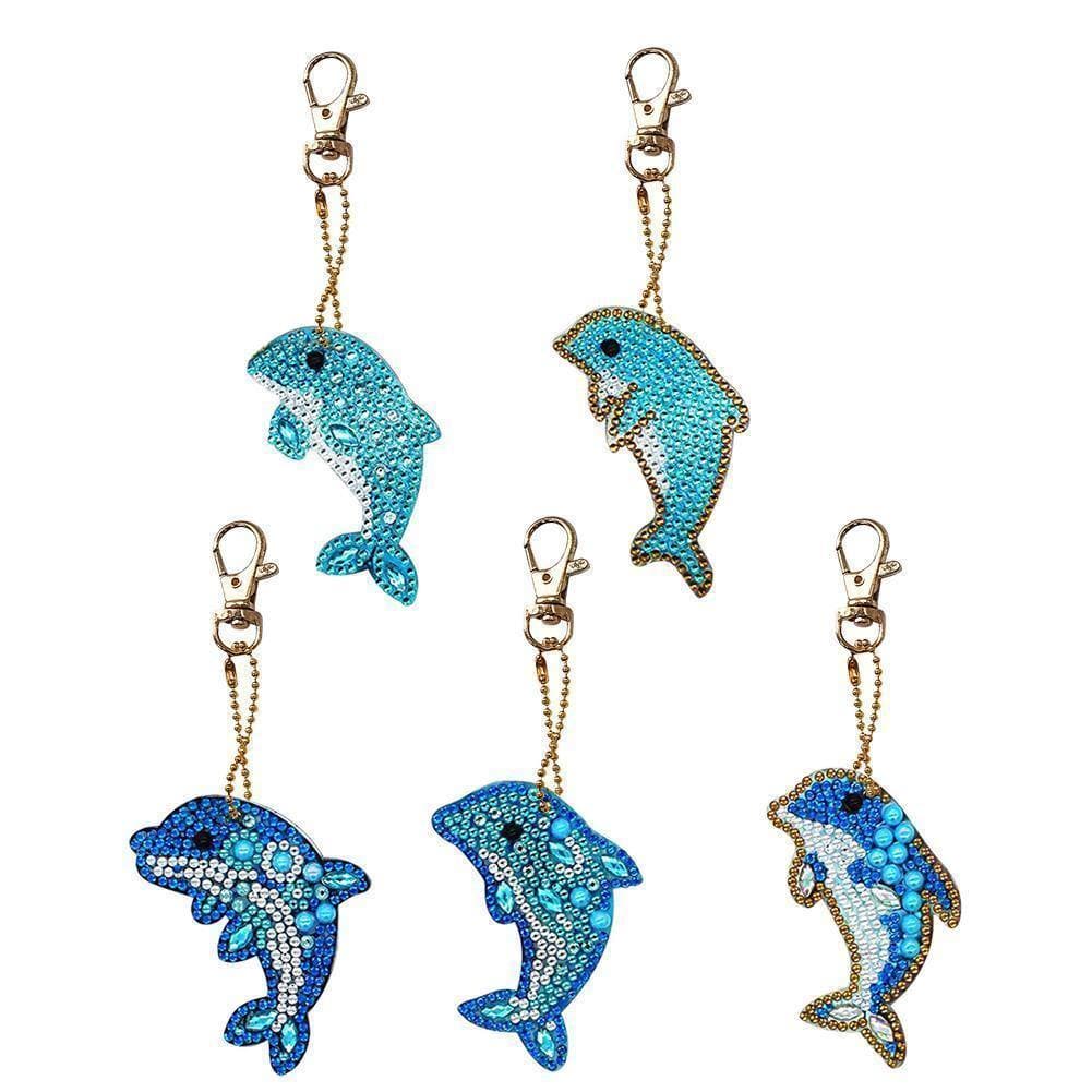 5pcs Dolphin Special Shape Full Drill DIY Diamond Keychain ktclubs.com