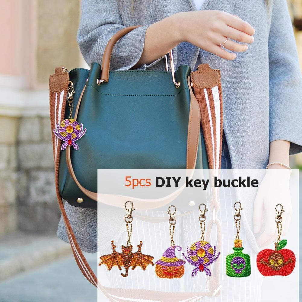 5pcs Halloween DIY Special Shaped Full Drill Diamond Keychain ktclubs.com