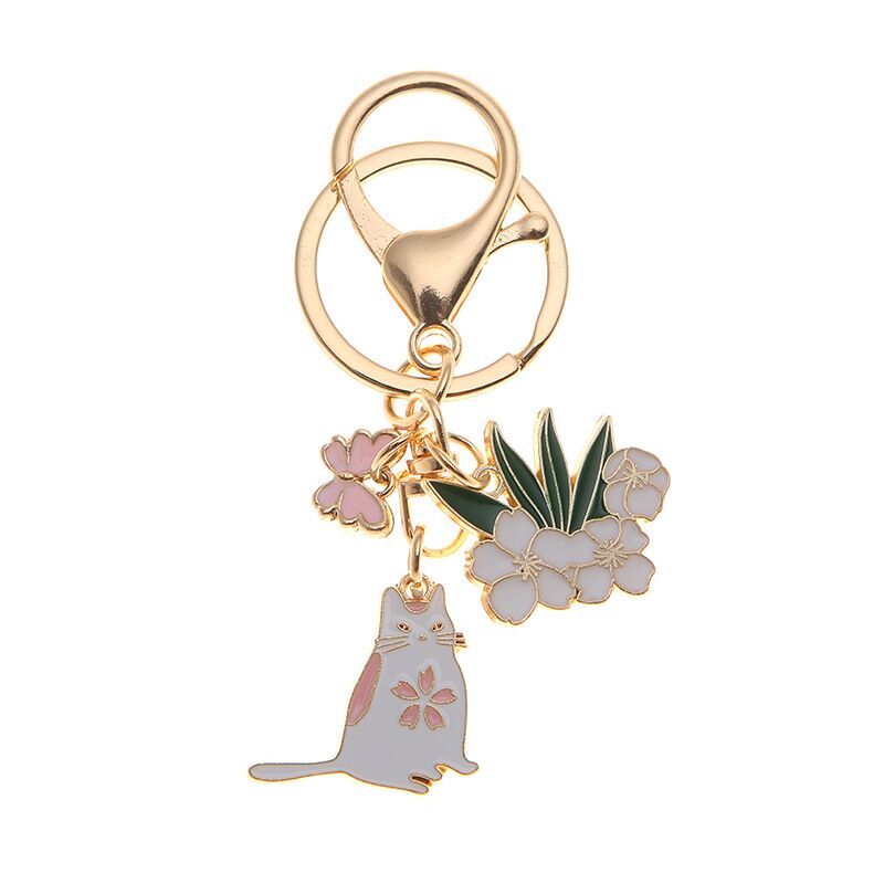 1pc Men&Women's Creative Cartoon Cute Sakura Rabbit Cat Metal Fashionable Keychain For Birthday Gift Holiday Gift