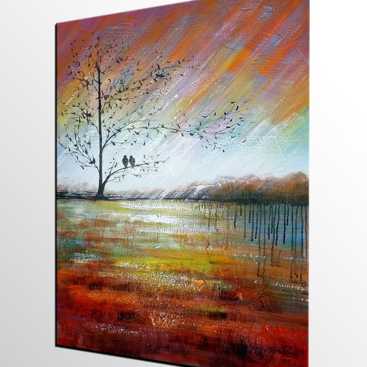 Modern Acrylic Painting, Abstract Landscape Painting, Love Birds Painting, Bedroom Canvas Painting, Acrylic Landscape Painting, C