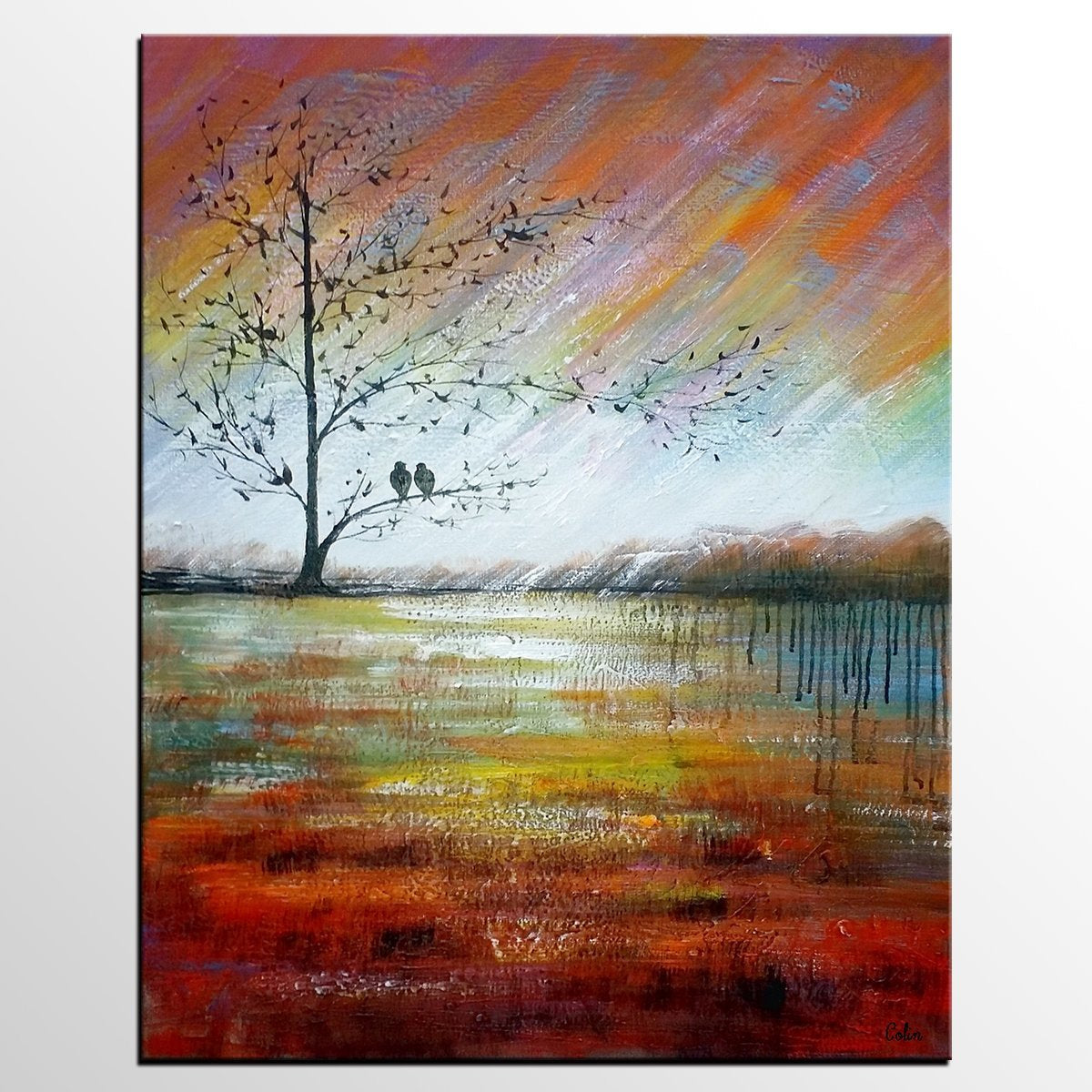 Modern Acrylic Painting, Abstract Landscape Painting, Love Birds Painting, Bedroom Canvas Painting, Acrylic Landscape Painting, C