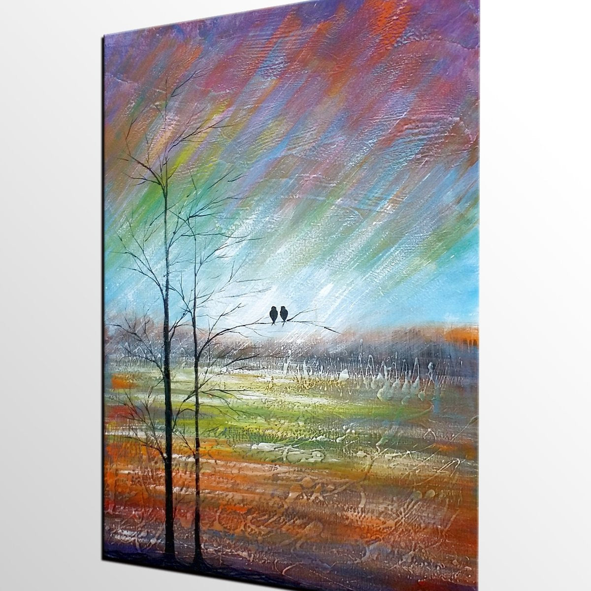 Large Acrylic Painting, Simple Canvas Painting, Abstract Painting for Sale, Love Birds Painting, Paintings for Bedroom, C