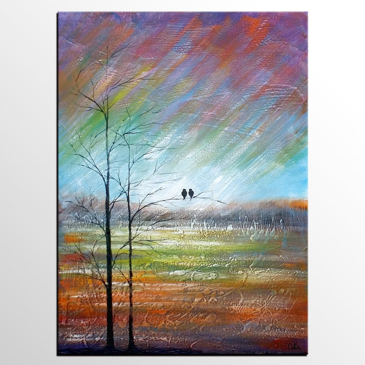 Large Acrylic Painting, Simple Canvas Painting, Abstract Painting for Sale, Love Birds Painting, Paintings for Bedroom, C