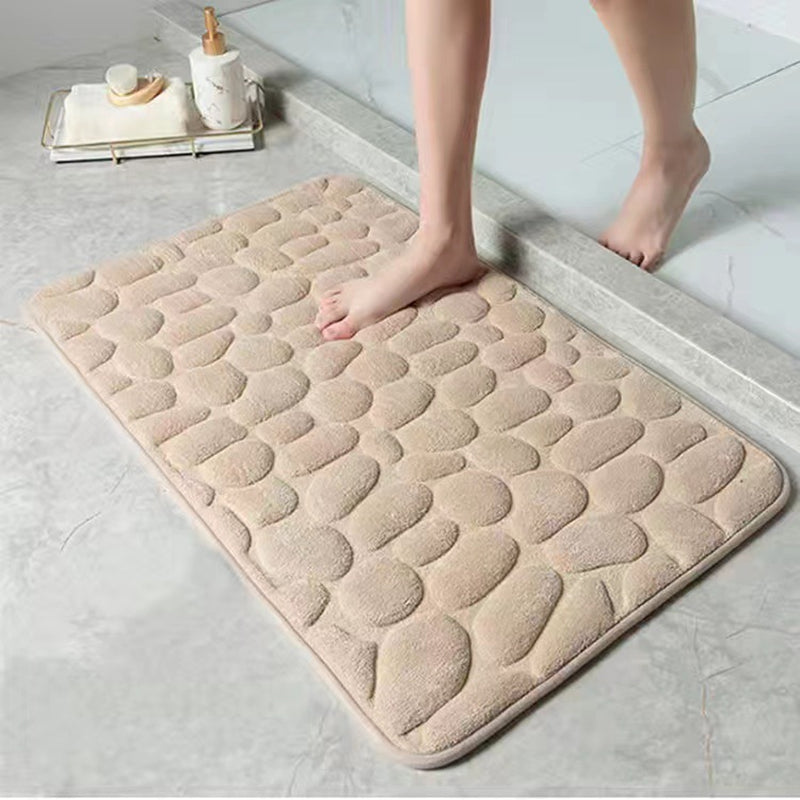 1pc Cobblestone Embossed Bathroom Bath Mat, Memory Foam Pad, Washable Bath Rugs, Rapid Water Absorbent, Non-Slip, Washable, Thick, Soft And Comfortable Carpet For Shower Room