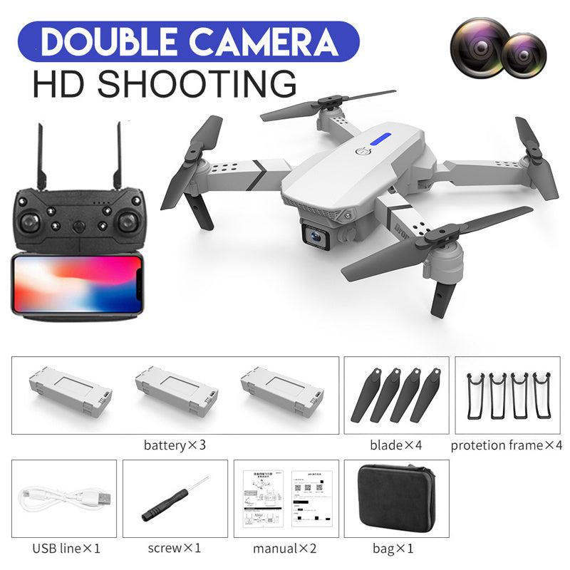 E88 RC Drone WIFI FPV Drone With HD Dual Camera Height Hold RC Foldable Quadcopter Helicopter Dron Gift Toys With 3 Battery