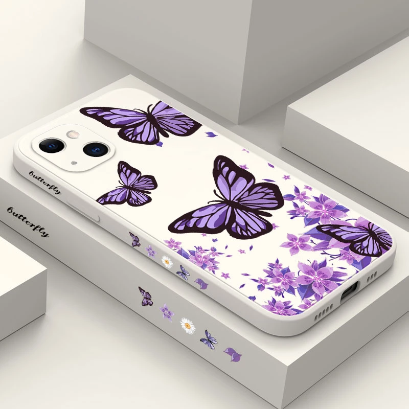 Purple Butterflies White Flower Pattern Phone Case