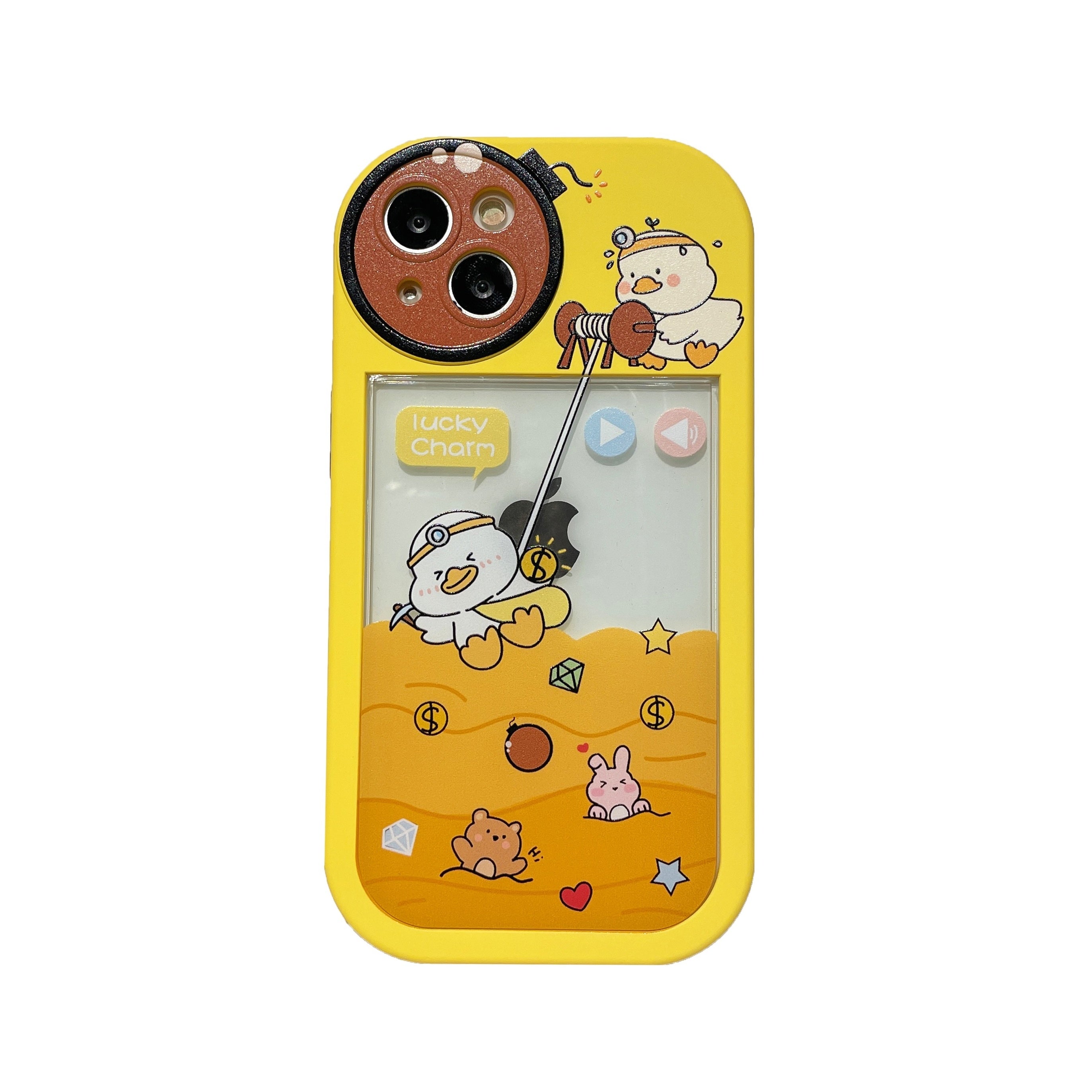 Yellow Cute Miner Duck Pattern, Camera Big Eyes Design Mobile Phone Case