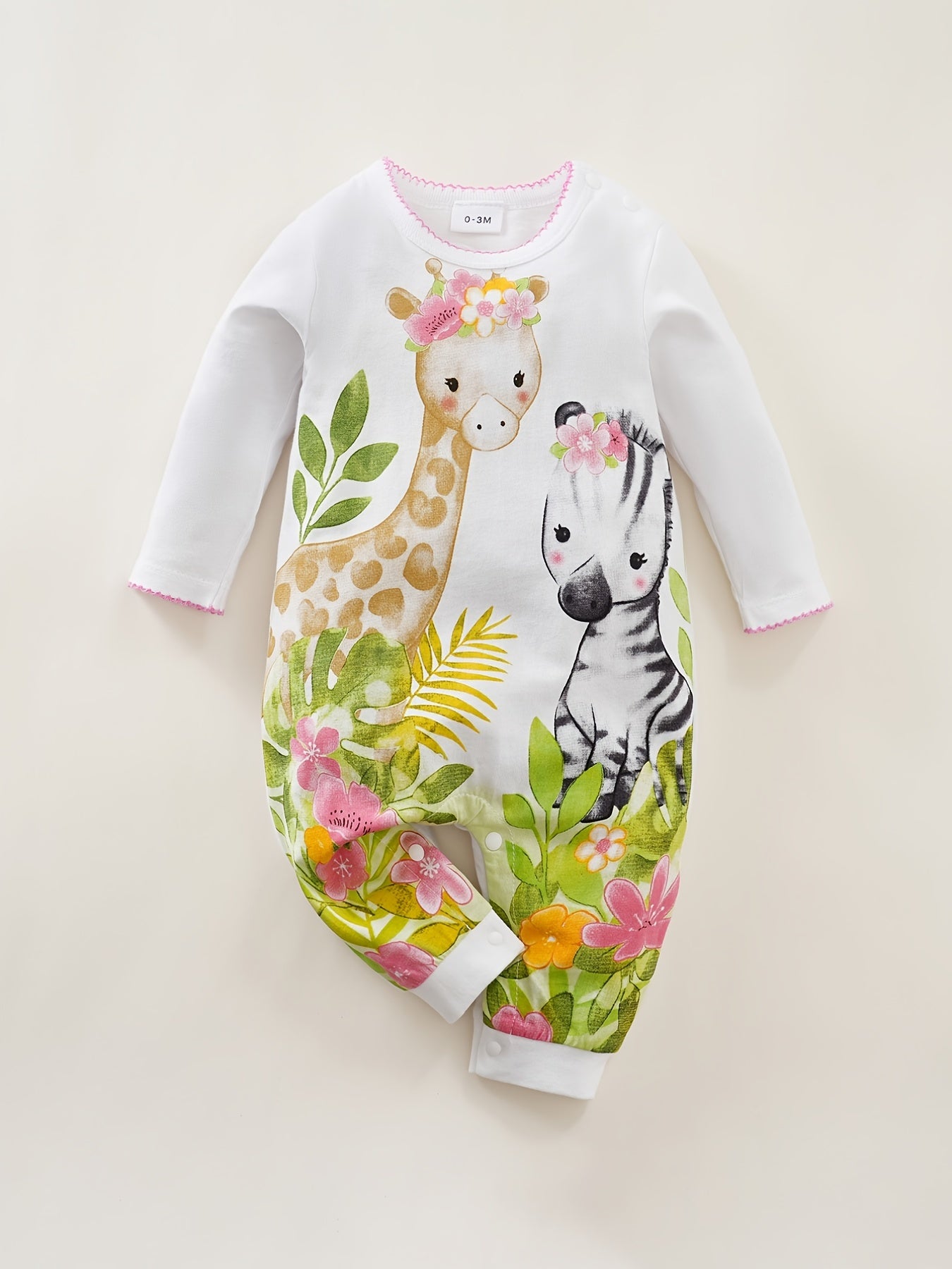 Toddler Newborn Baby Girls Romper Cartoon Giraffe Zebra Printed Jumpsuit