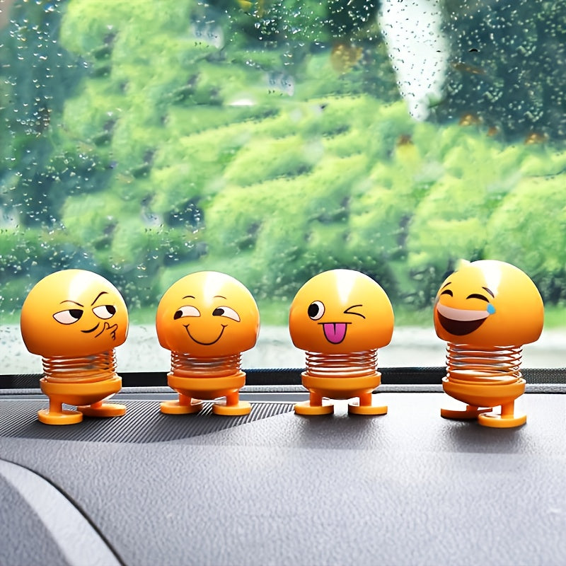 4pcs Car Smiley Expression Pack Spring Shaking Head Doll