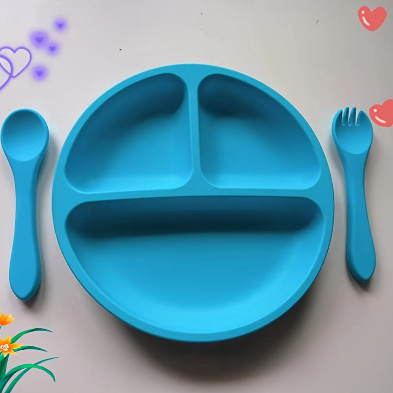 Silicone Children's Plate, Baby Multi-suction Cup Partition Plate, Baby Spoon, Baby Spoon And Fork, Baby Food Supplement Bowl, Anti-fall Tableware For Baby For Infant