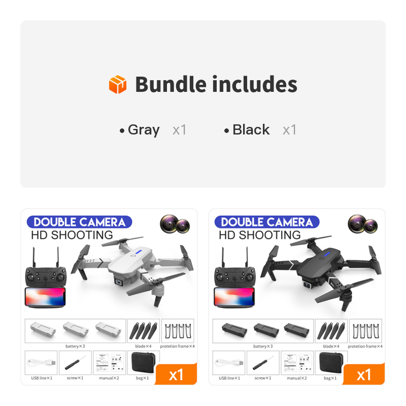 E88 RC Drone WIFI FPV Drone With HD Dual Camera Height Hold RC Foldable Quadcopter Helicopter Dron Gift Toys With 3 Battery