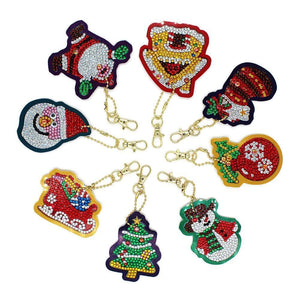 8pcs Xmas Theme DIY Full Special Drill Diamond Keychain ktclubs.com
