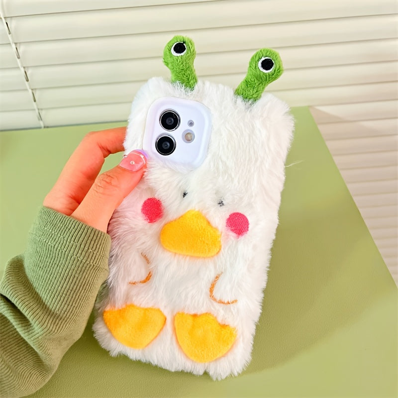 1pc Autumn & Winter Plush Duck Monster Shape All-inclusive Phone Protective Case