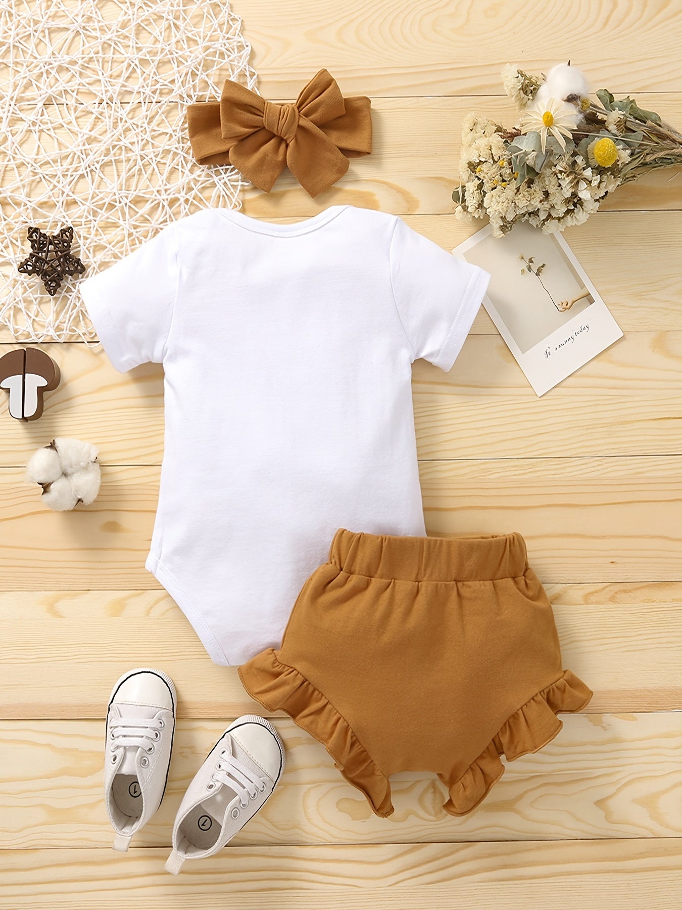 Baby Girls Short Sleeve Rainbow Romper + Matching Solid Shorts Bottoms + Headband, Bodysuit Onesie, Baby Layette Sets, Baby Clothes