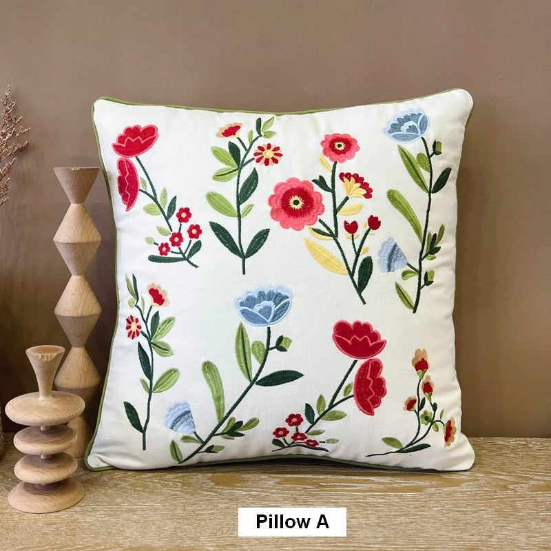 Throw Pillows for Couch, Spring Flower Decorative Throw Pillows, Farmhouse Sofa Decorative Pillows, Embroider Flower Cotton Pillow Covers