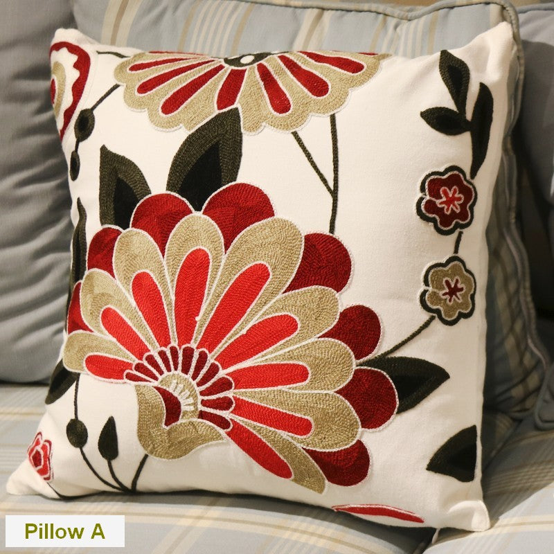 Decorative Pillows for Sofa, Flower Decorative Throw Pillows for Couch, Embroider Flower Cotton Pillow Covers, Farmhouse Decorative Throw Pillows