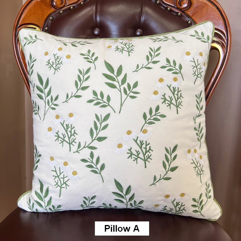 Spring Flower Sofa Decorative Pillows, Farmhouse Decorative Throw Pillows, Embroider Flower Cotton Pillow Covers, Flower Decorative Throw Pillows for Couch