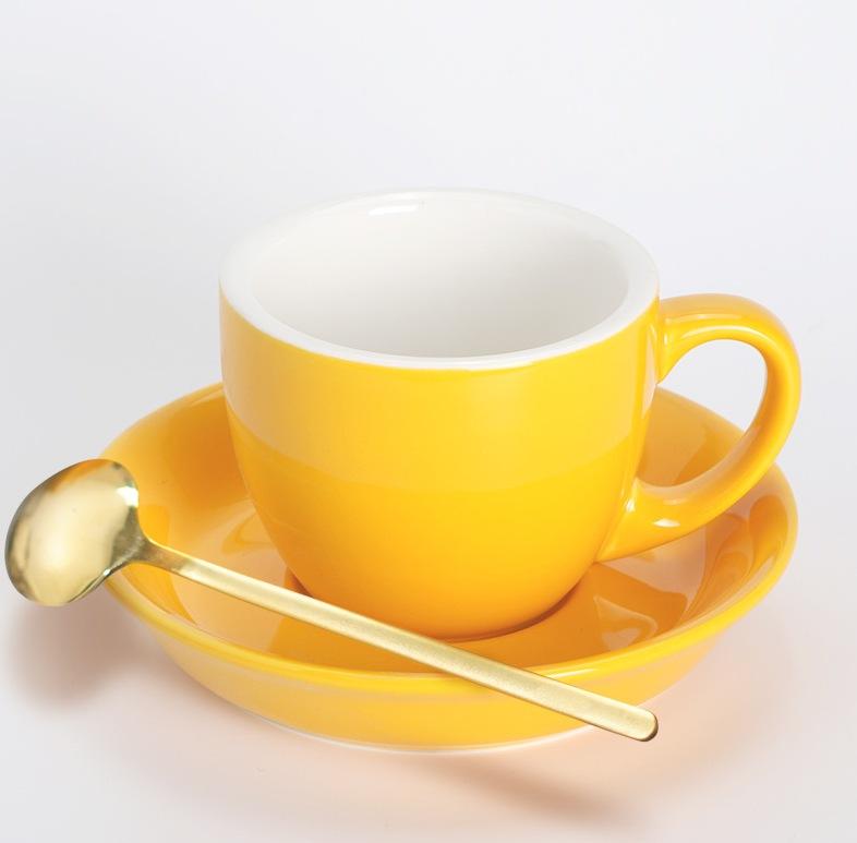 Cappuccino Coffee Mug, Yellow Coffee Cup, Yellow Tea Cup, Ceramic Coffee Cup, Coffee Cup and Saucer Set