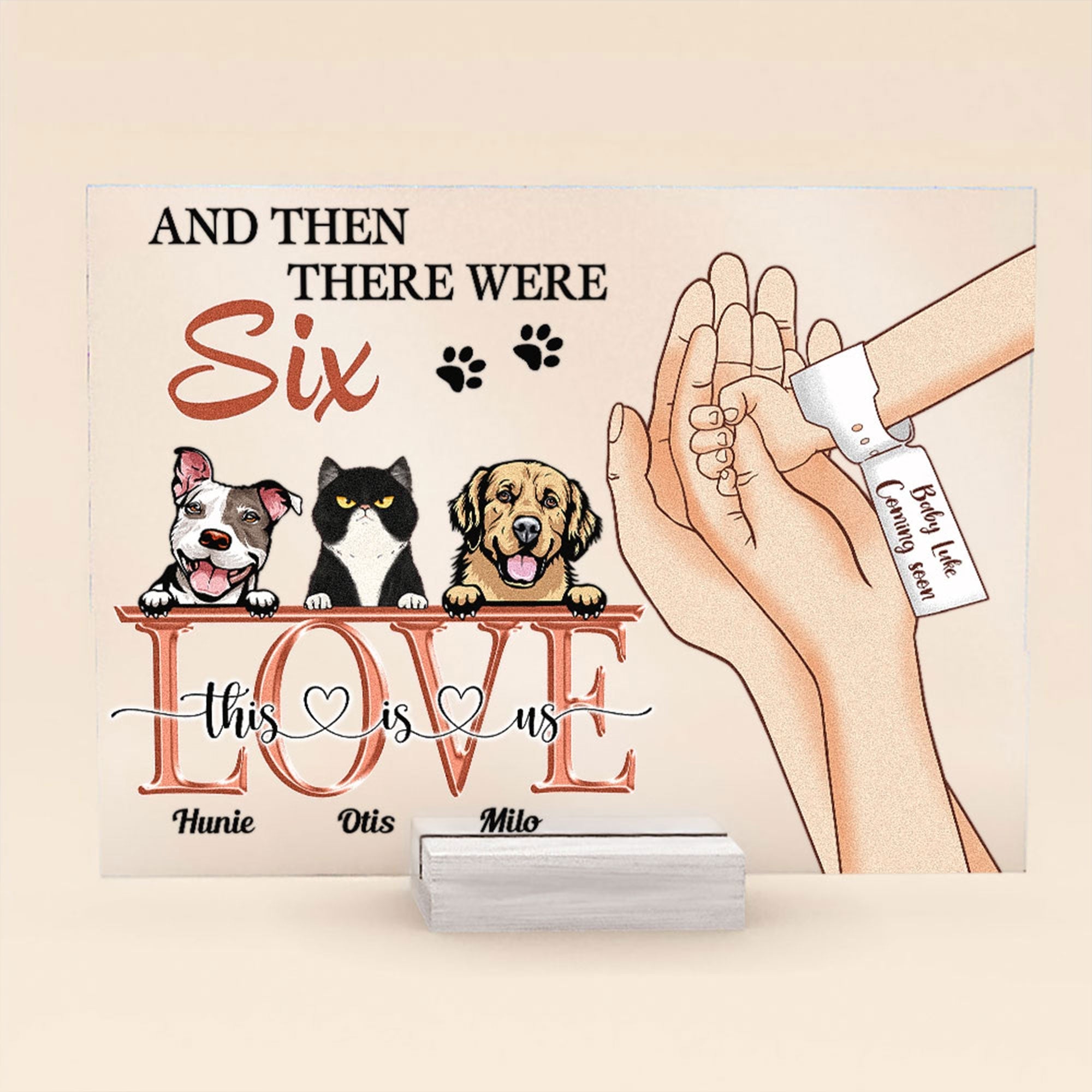 And Then There Were Six - Personalized Acrylic Plaque - Pregnancy Announcement, Father's Day, Newborn Baby Gift For Family, Husband & Wife, Dog & Cat Lovers