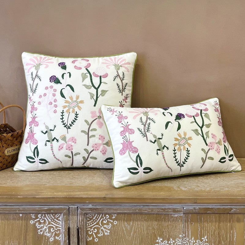Embroider Flower Cotton Pillow Covers, Spring Flower Decorative Throw Pillows, Farmhouse Sofa Decorative Pillows, Flower Decorative Throw Pillows for Couch